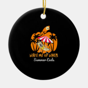 Summerween Beach Pumpkin Skeleton Funny Halloween Ceramic Ornament