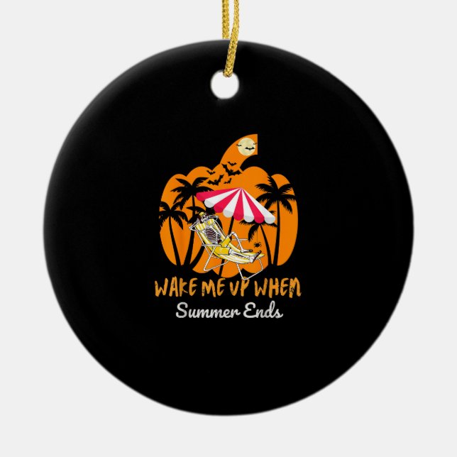 Summerween Beach Pumpkin Skeleton Funny Halloween  Ceramic Ornament (Front)