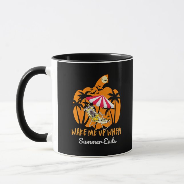 Summerween Beach Pumpkin Skeleton Funny Halloween  Mug (Left)