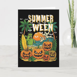 Summerween Beach Pumpkins Ghosts Surf Halloween Vi Card