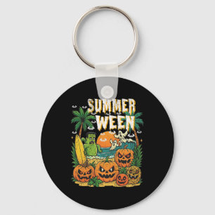 Summerween Beach Pumpkins Ghosts Surf Halloween Vi Keychain