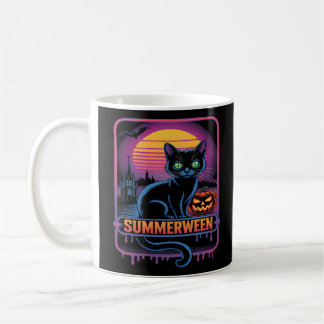 Summerween Black Cat Pumpkin Retro Halloween Art Coffee Mug