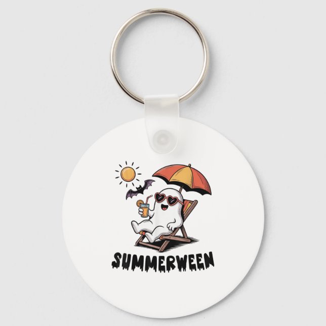 Summerween Cute Spooky Ghost With Summer Vibes For Keychain (Front)