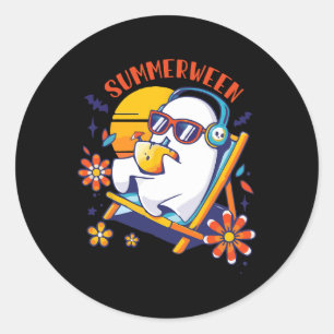 Summerween Cute Spooky Summer Ghost Halloween Love Classic Round Sticker