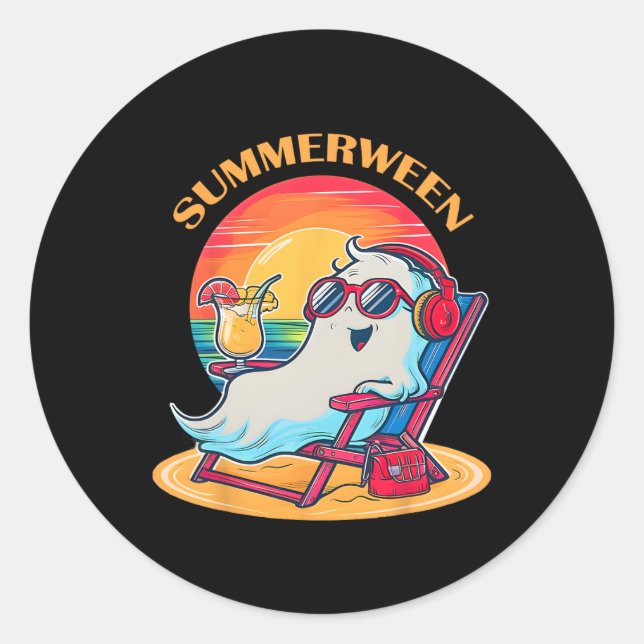 Summerween Cute Spooky Summer Ghost Halloween Love Classic Round Sticker (Front)