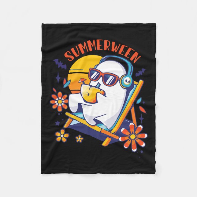 Summerween Cute Spooky Summer Ghost Halloween Love Fleece Blanket (Front)