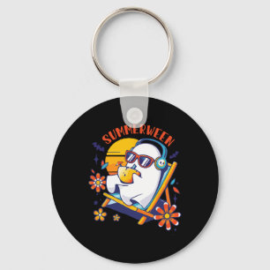 Summerween Cute Spooky Summer Ghost Halloween Love Keychain