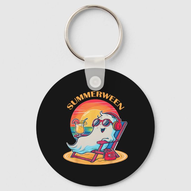 Summerween Cute Spooky Summer Ghost Halloween Love Keychain (Front)