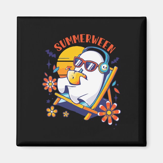 Summerween Cute Spooky Summer Ghost Halloween Love Magnet (Front)
