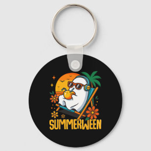 Summerween Funny Ghost Halloween Summer Beach Vibe Keychain