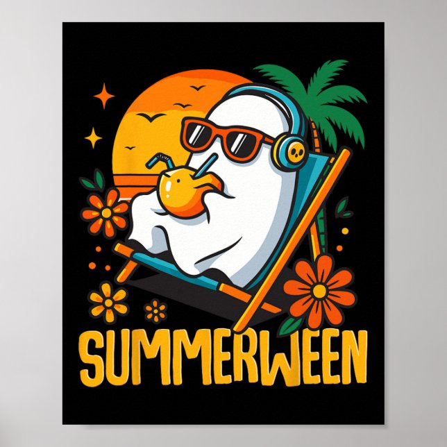 Summerween Funny Ghost Halloween Summer Beach Vibe Poster (Front)