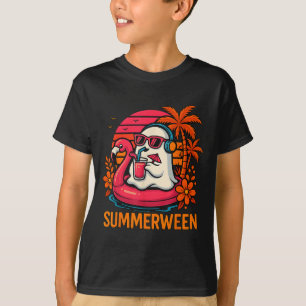 Summerween Funny Ghost Halloween Summer Flamingo B T-Shirt