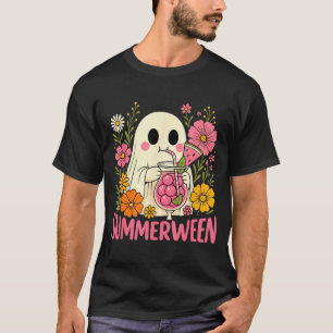 Summerween Funny Ghost Halloween Summer Floral T-Shirt