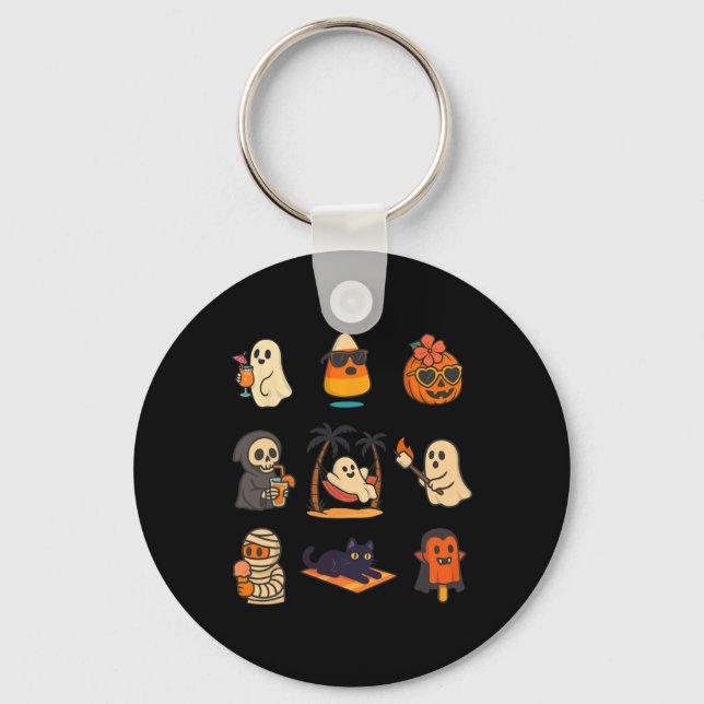 Summerween Ghost Pumpkin Halloween Spooky Summer T Keychain (Front)