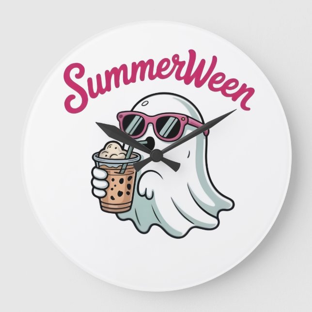 Summerween Ghost Vibes 2026: Spooky Meets Sunny Fu Large Clock (Front)