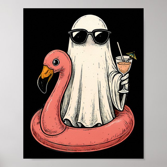 Summerween Ghost With Flamingo Floatie Womens Hall Poster (Front)