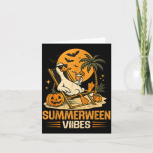 Summerween Goose Spooky Halloween Pumpkin Beach Card