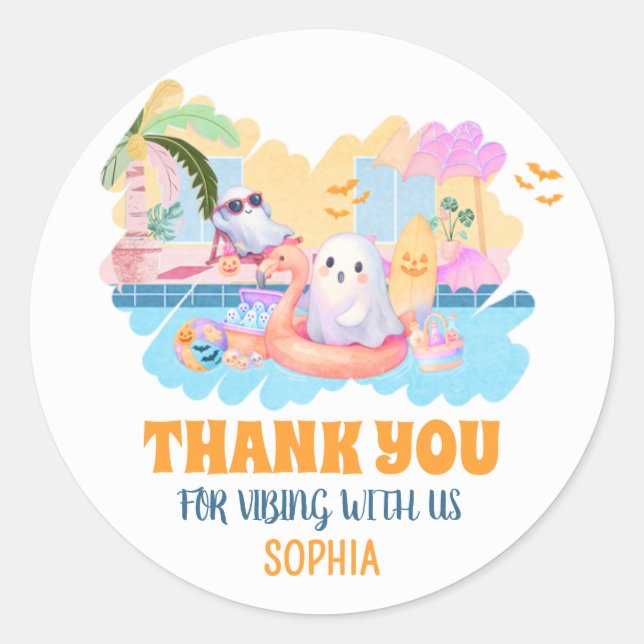 Summerween Halloween Pool Birthday Classic Round Sticker (Front)