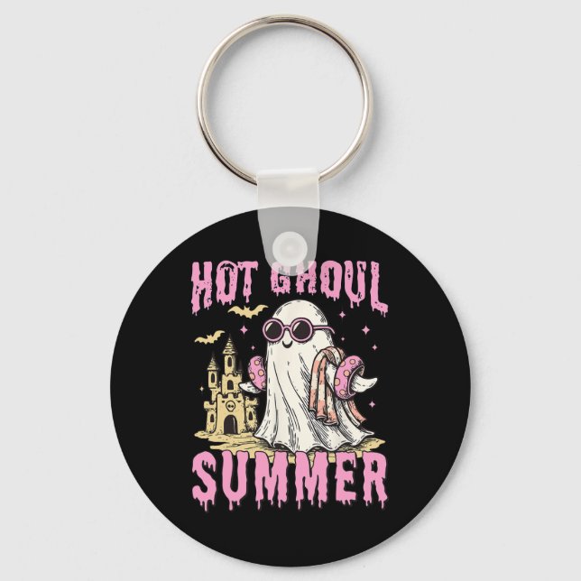 Summerween Hot Ghoul Summer Funny Cute Ghost Pool  Keychain (Front)