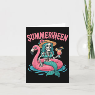 Summerween Mermaid Skeleton Beach Flamingo Hallowe Card