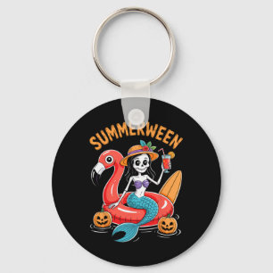 Summerween Mermaid Skeleton Beach Flamingo Hallowe Keychain