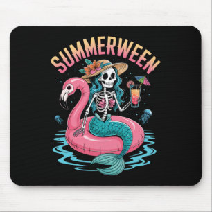Summerween Mermaid Skeleton Beach Flamingo Hallowe Mouse Pad
