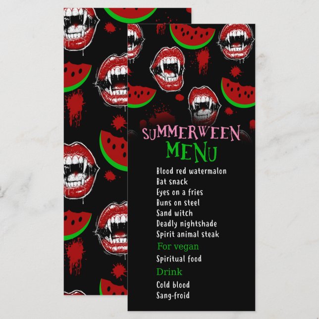 Summerween Party Funny Vampire Menu  (Front/Back)