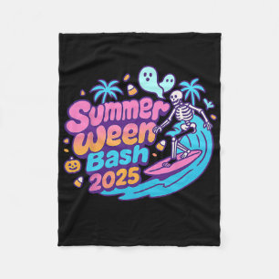Summerween Sh 2025 Skeleton Beach Party Halloween  Fleece Blanket