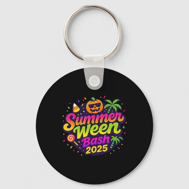 Summerween Sh 2025 Skeleton Beach Party Halloween  Keychain (Front)