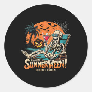 Summerween Skeleton Beach Halloween Tropical Art Classic Round Sticker