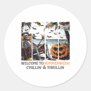 Summerween Skeleton Beach Party Halloween Summer V Classic Round Sticker