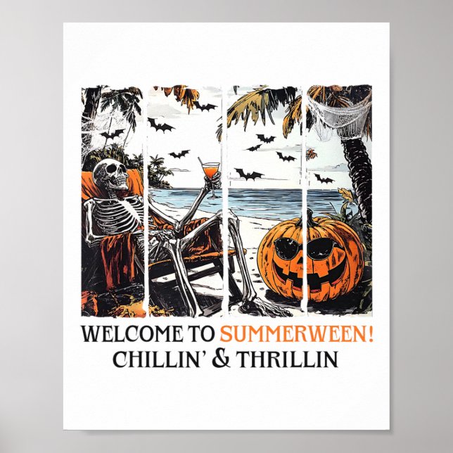 Summerween Skeleton Beach Party Halloween Summer V Poster (Front)