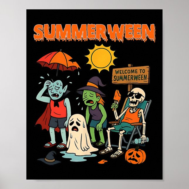 Summerween Skeleton Beach Party Halloween Vibes 1  Poster (Front)