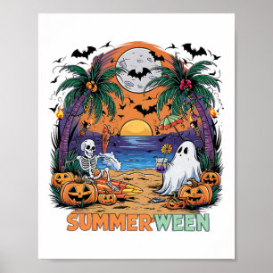 Summerween Skeleton Beach Party Halloween Vibes Poster