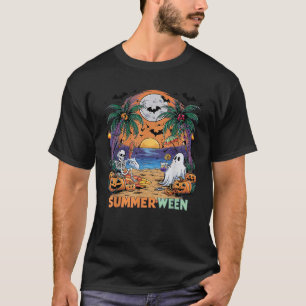 Summerween Skeleton Beach Party Halloween Vibes T-Shirt
