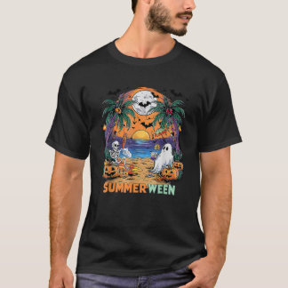 Summerween Skeleton Beach Party Halloween Vibes  T-Shirt