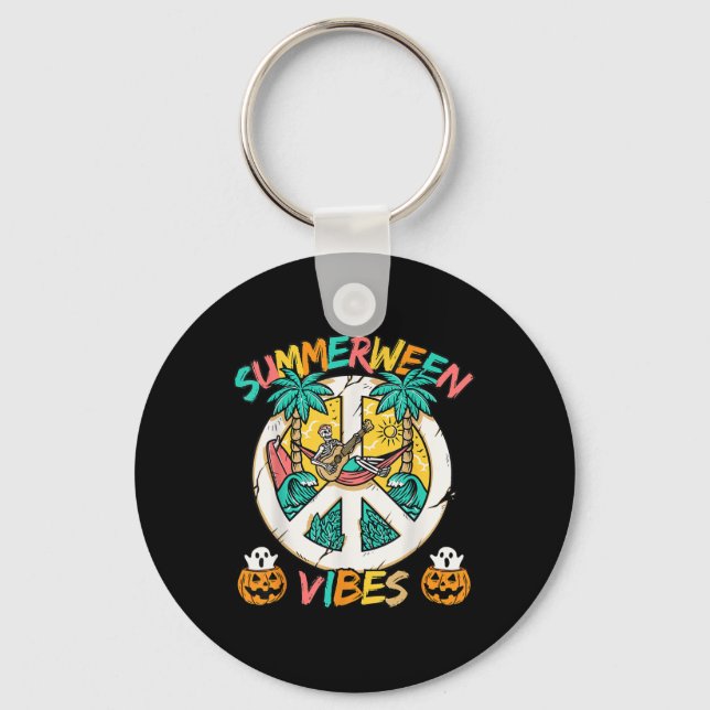 Summerween Skeleton Chill Out At The Beach With Su Keychain (Front)