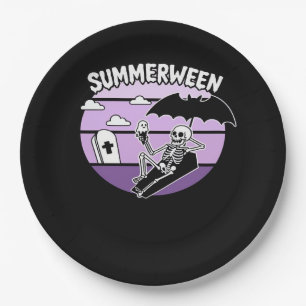 Summerween Skeleton Chillin, Unisex Halloween Shir Paper Plate