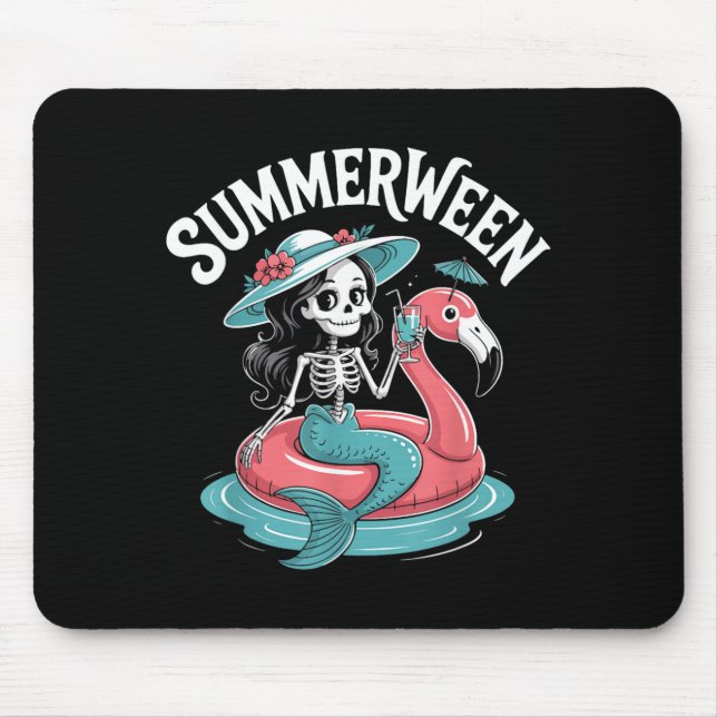 Summerween Skeleton Flamingo Halloween Vibes Mouse Pad (Front)