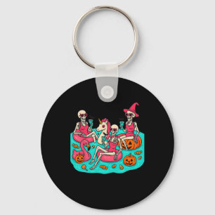 Summerween Skeleton Flamingo Just Waiting For Hall Keychain