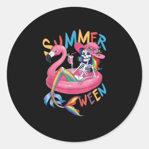 Summerween Skeleton Flamingo Summer Halloween Wome Classic Round Sticker