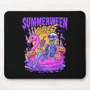 Summerween Skeleton Float Halloween Flamingo Vibes Mouse Pad