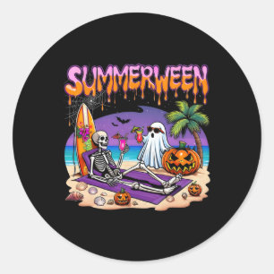 Summerween Skeleton Ghost Beach Funny Spooky Hallo Classic Round Sticker