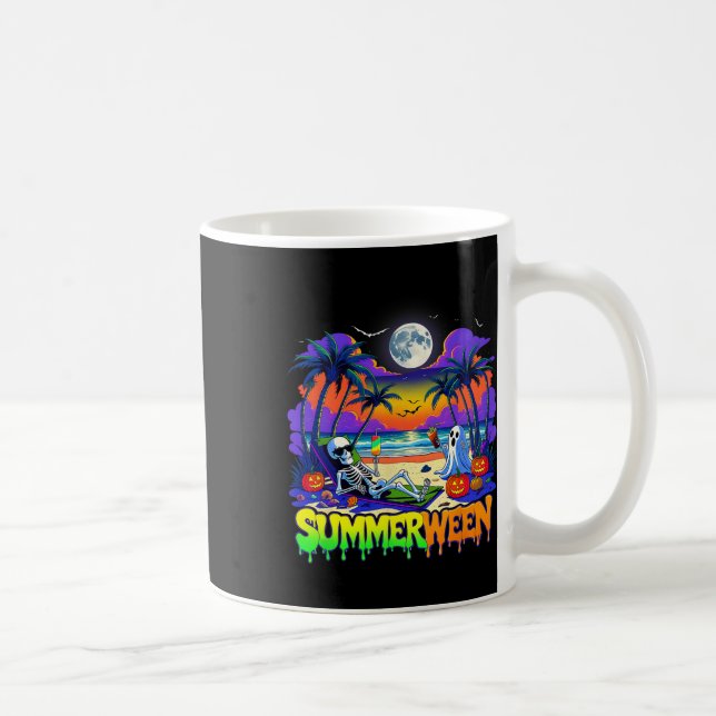 Summerween Skeleton Ghost Beach Funny Spooky Hallo Coffee Mug (Right)
