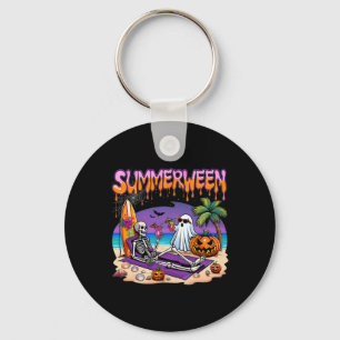 Summerween Skeleton Ghost Beach Funny Spooky Hallo Keychain