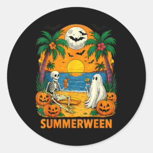 Summerween Skeleton Ghost Beach Party Halloween Vi Classic Round Sticker