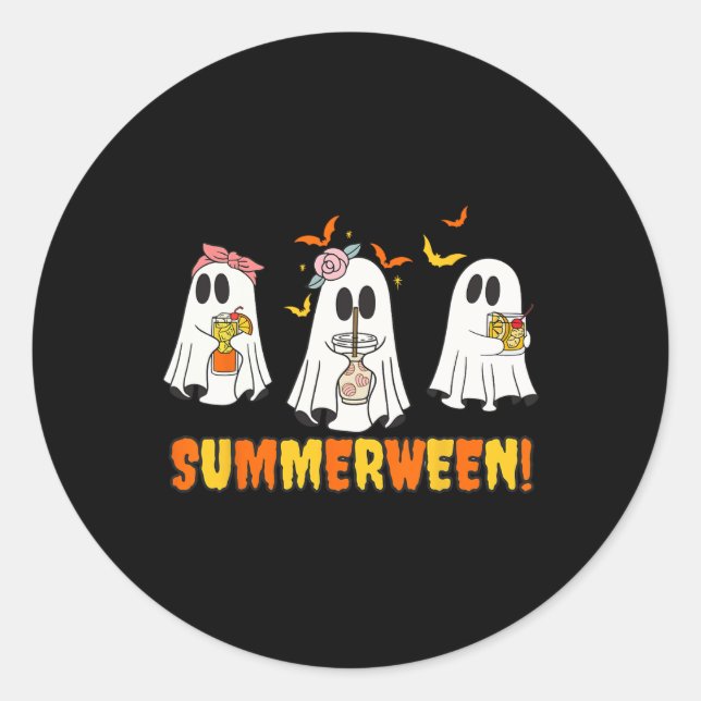Summerween Skeleton Ghost Beach Party Halloween Vi Classic Round Sticker (Front)