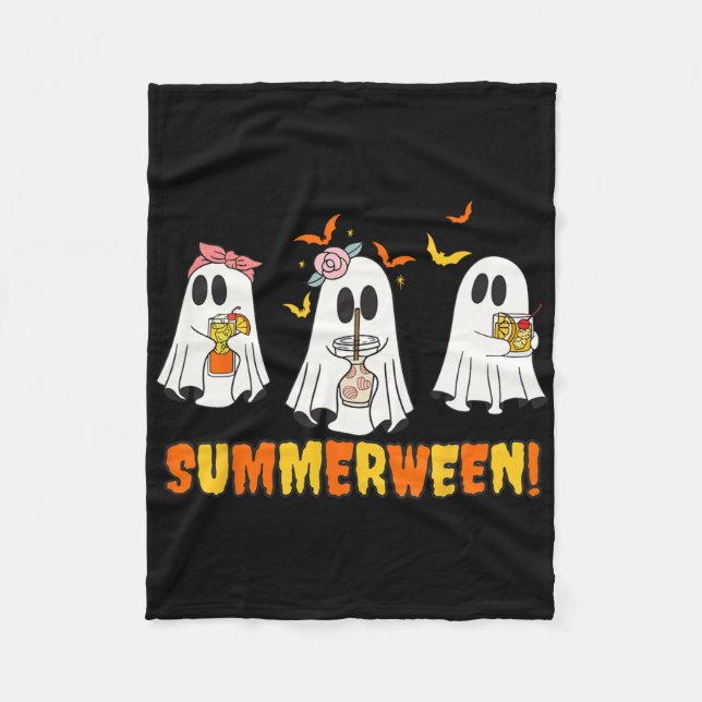 Summerween Skeleton Ghost Beach Party Halloween Vi Fleece Blanket (Front)