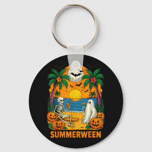 Summerween Skeleton Ghost Beach Party Halloween Vi Keychain