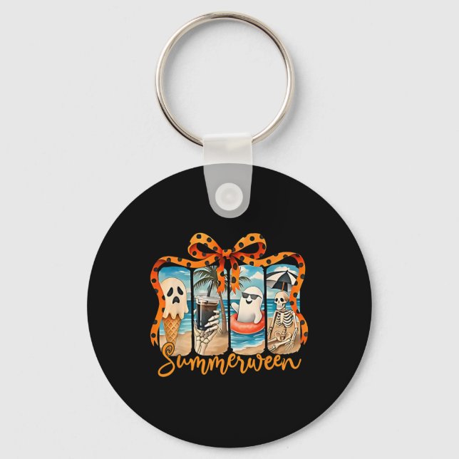 Summerween Skeleton Ghost Beach Party Halloween Vi Keychain (Front)